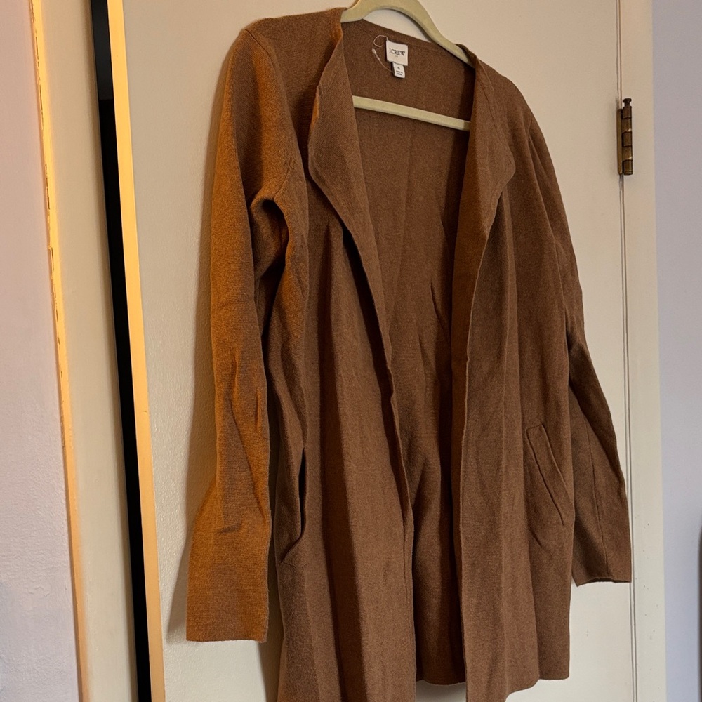 J. Crew Open-Front Long Cardigan in Warm Brown - Picture 3 of 3